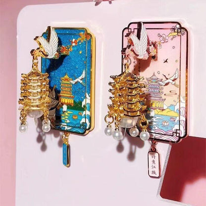 Luminous Yellow Crane Tower Fridge Magnet – Festive LED Décor & Gift Set
