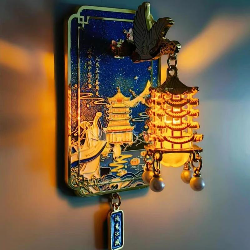 Luminous Yellow Crane Tower Fridge Magnet – Festive LED Décor & Gift Set